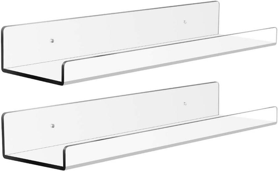 Drijvende Acryl Keukenplank 15 Inch Onzichtbare Muurplanken Badkamer en Speelgoed Display 2 Stuks