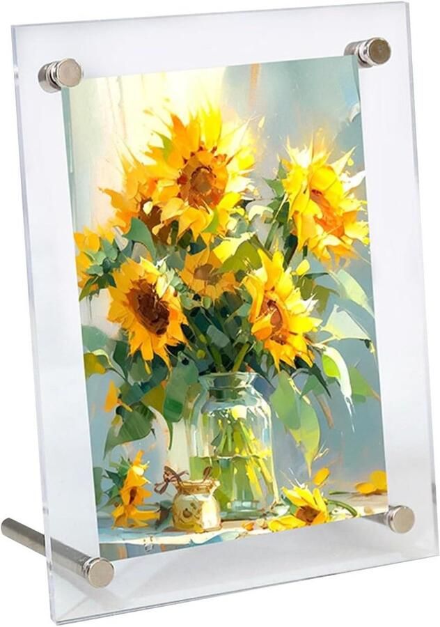 Allecto plus Dubbelzijdige Acryl Fotolijst 10 x 15 cm voor Bureau Landschap en Portret Standaard Inbegrepen