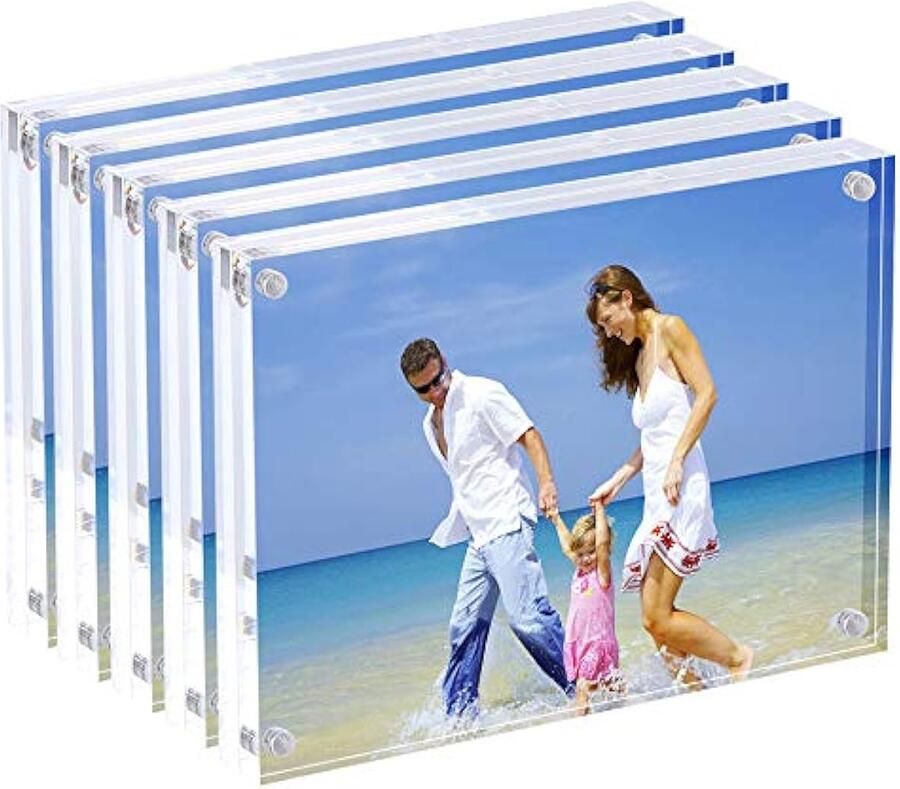 Acryl fotolijst 13x18 cm (5x7 inch) magnetische fotolijsten 10 + 10 mm dikte standaard in bureau of tafel transparant set van 5