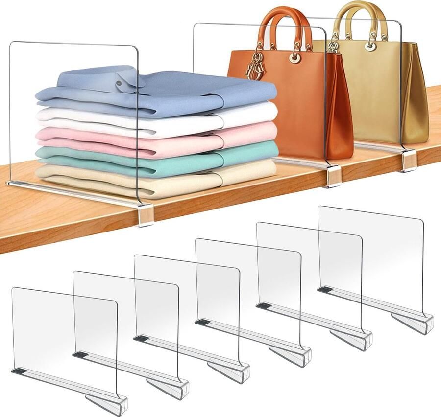 S&Dshopline 6 stuks acryl plankverdeler kledingkast transparant plankverdeler organizer kastscheider verstelbare kastscheider handtassen opslag voor boekenkast kledingkast 30 x 20 cm