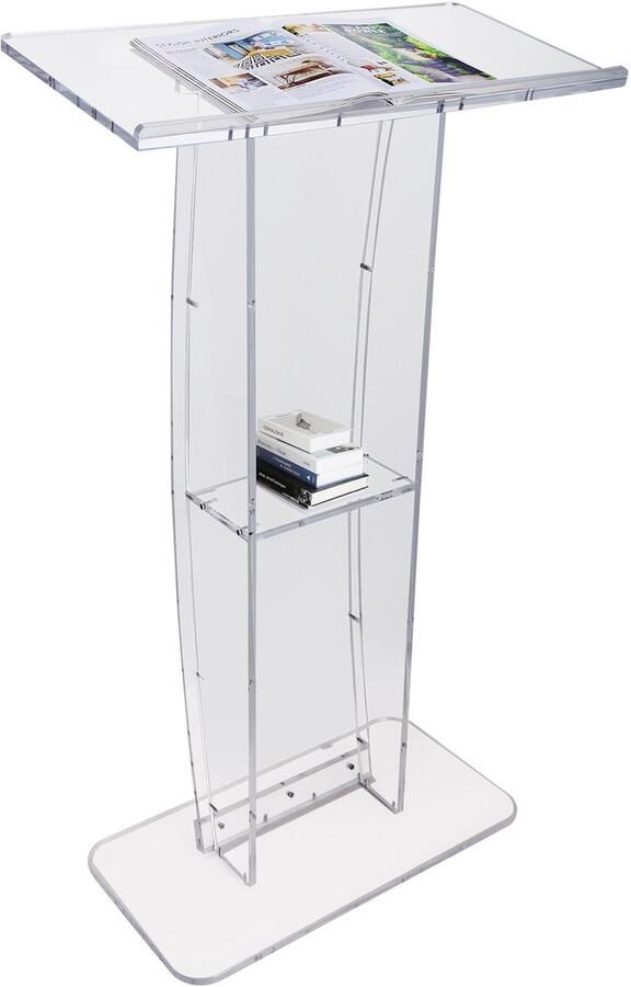 Acryl Podium 47” Hoog Transparante Standaard met Breed Leesoppervlak En Plank Vloerstandaard voor Kerk Kantoor School