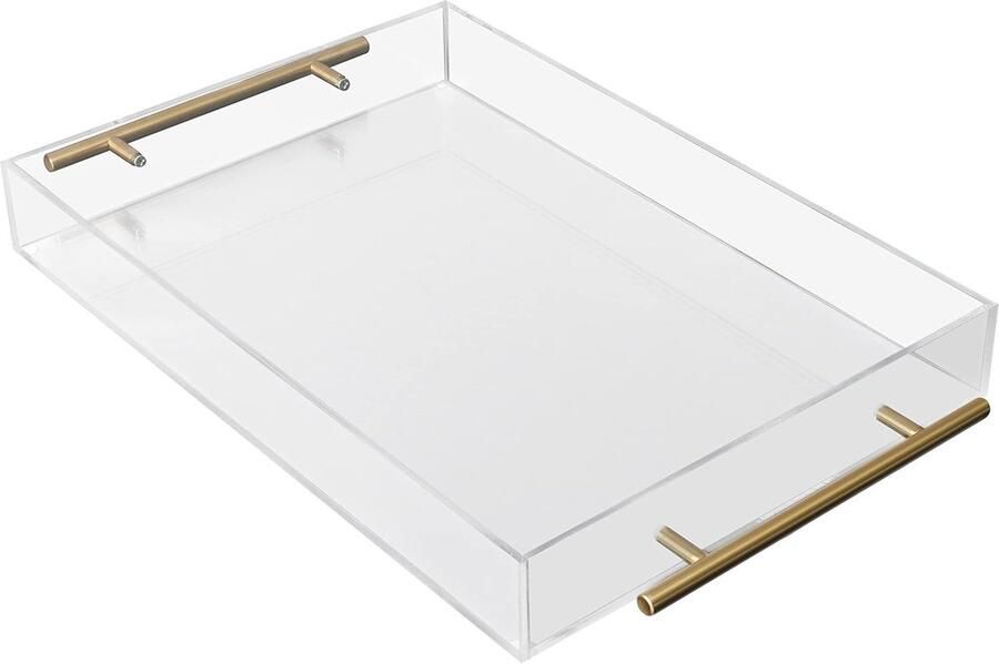 Helder Acryl Plastic Serveertray Gouden Handvatten Grote Rechthoekig Decoratieve Tafel Organizer Thee-Koffie Drank Ontbijt Voedsel Tray Knoeibestendige L46 x B275 cm wooden tray - Foto 2