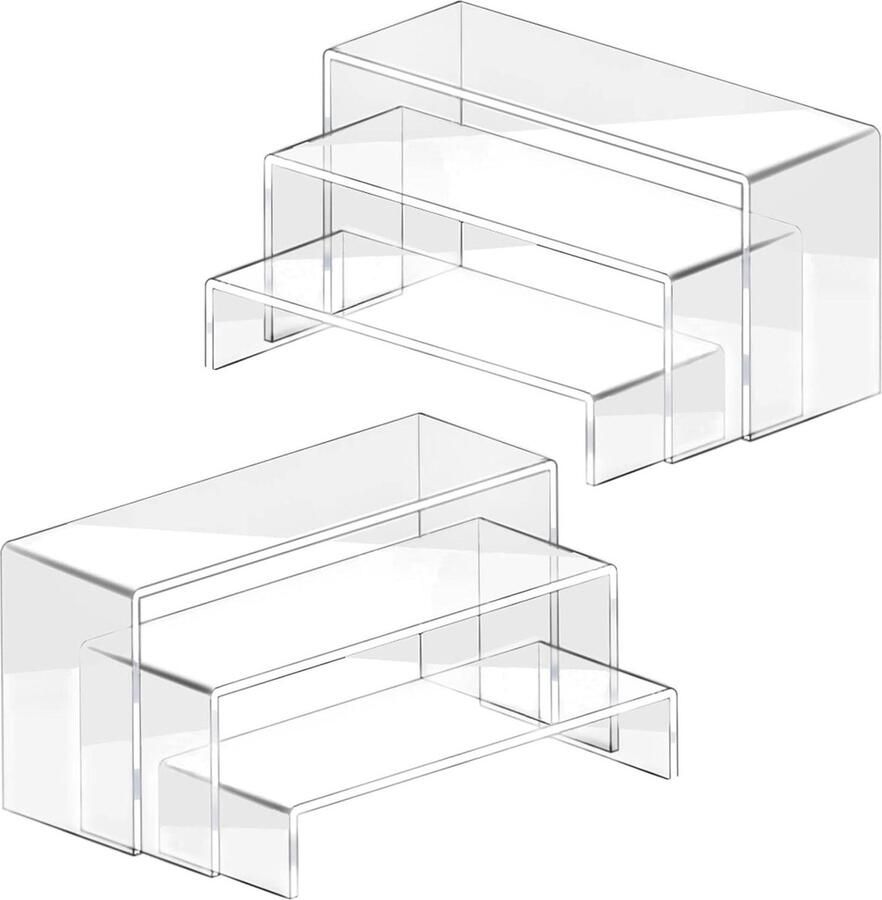 Acryl transparant display rek riser standaard 6 stuks 2 sets 3 maten sieraden display plank buffet cupcakes figuren presentaties verkoopstandaard dessert organizer decoratief schoenenrek