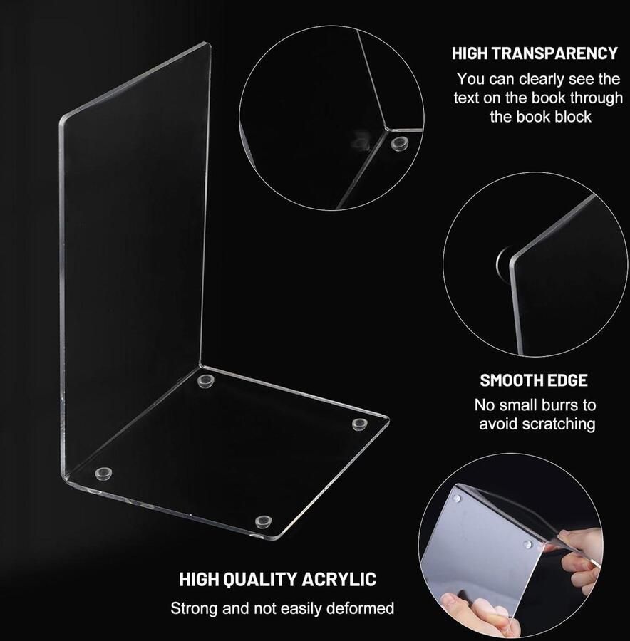 Acryl transparante boekkas met zelfklevende stickers boekensteun voor slaapkamer bibliotheek kantoor set van 6 stuks - Foto 2