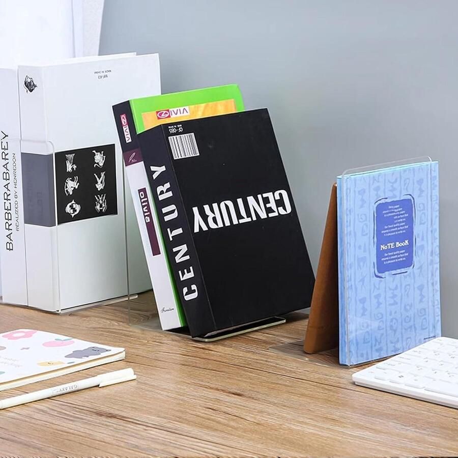 Acryl transparante boekkas met zelfklevende stickers boekensteun voor slaapkamer bibliotheek kantoor set van 6 stuks