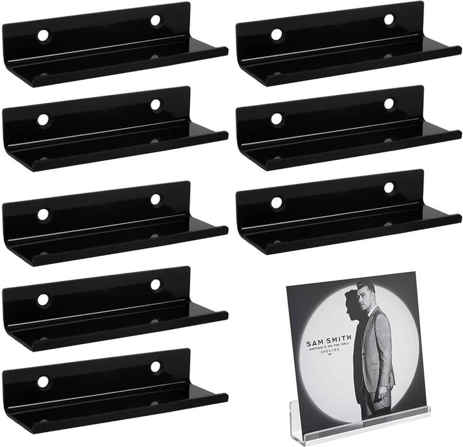 Acryl vinyl platenhouders set van 8 zwart 10 x 3 5 x 3 cm