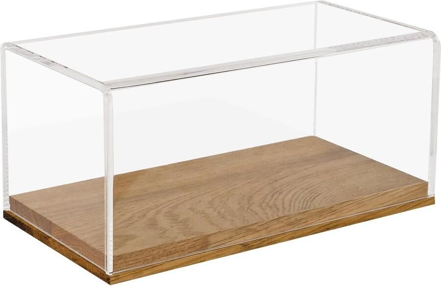 Acryl vitrinekast met houten sokkel voor modelauto's 24 x 12 x 11 cm transparant