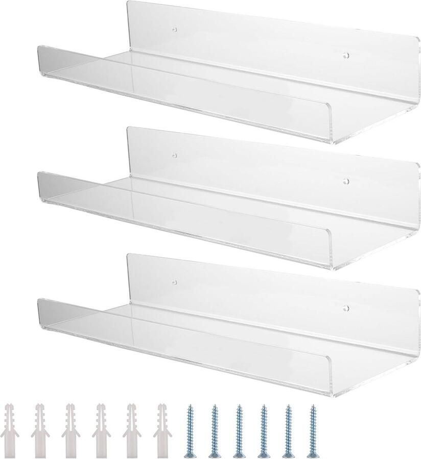 Acryl wandplanken 30 cm Set van 3 Wandrek zonder boren Badkamerrek Keuken Kantoor Woon- en slaapkamer