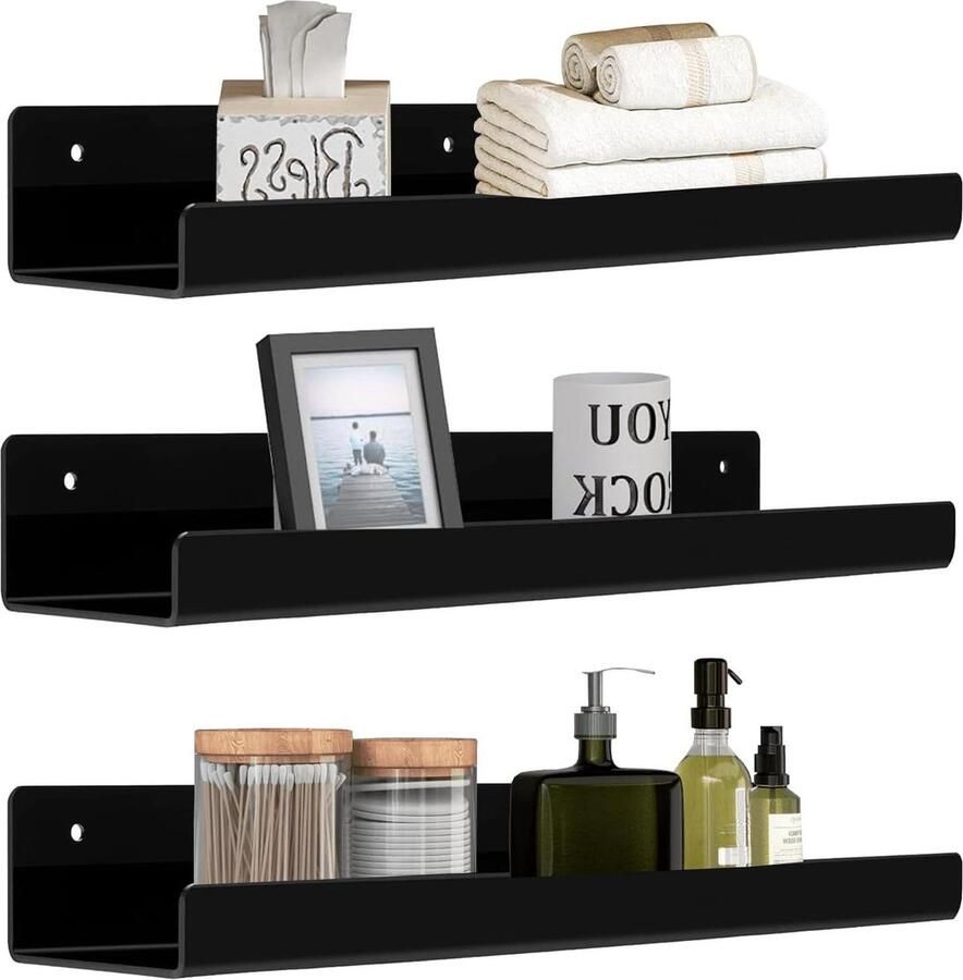 Acryl Wandplanken 30 cm Zwart Set van 3 Stuks voor Badkamer Slaapkamer Woonkamer