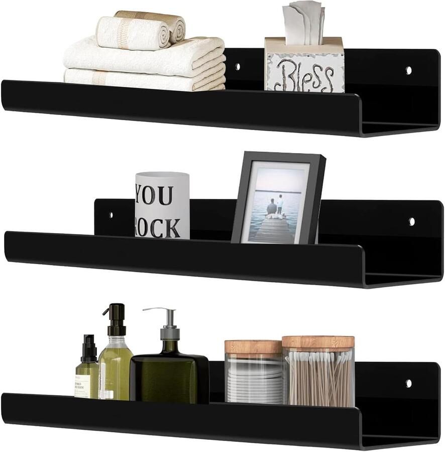 Acryl Wandplanken Badkamerplanken 3 stuks Zwart 30 cm