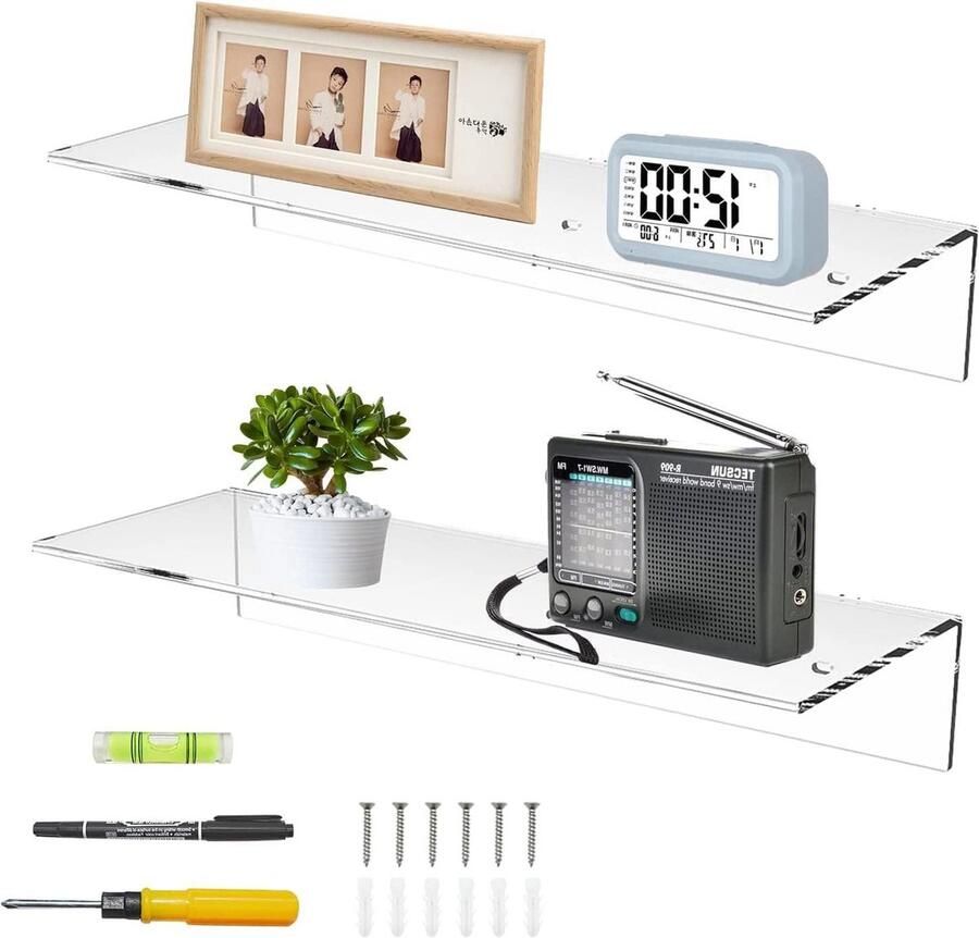 Acryl Wandplanken Voor Slaapkamer & Verzamelobjecten Set van 2 43 cm Transparant Acryl