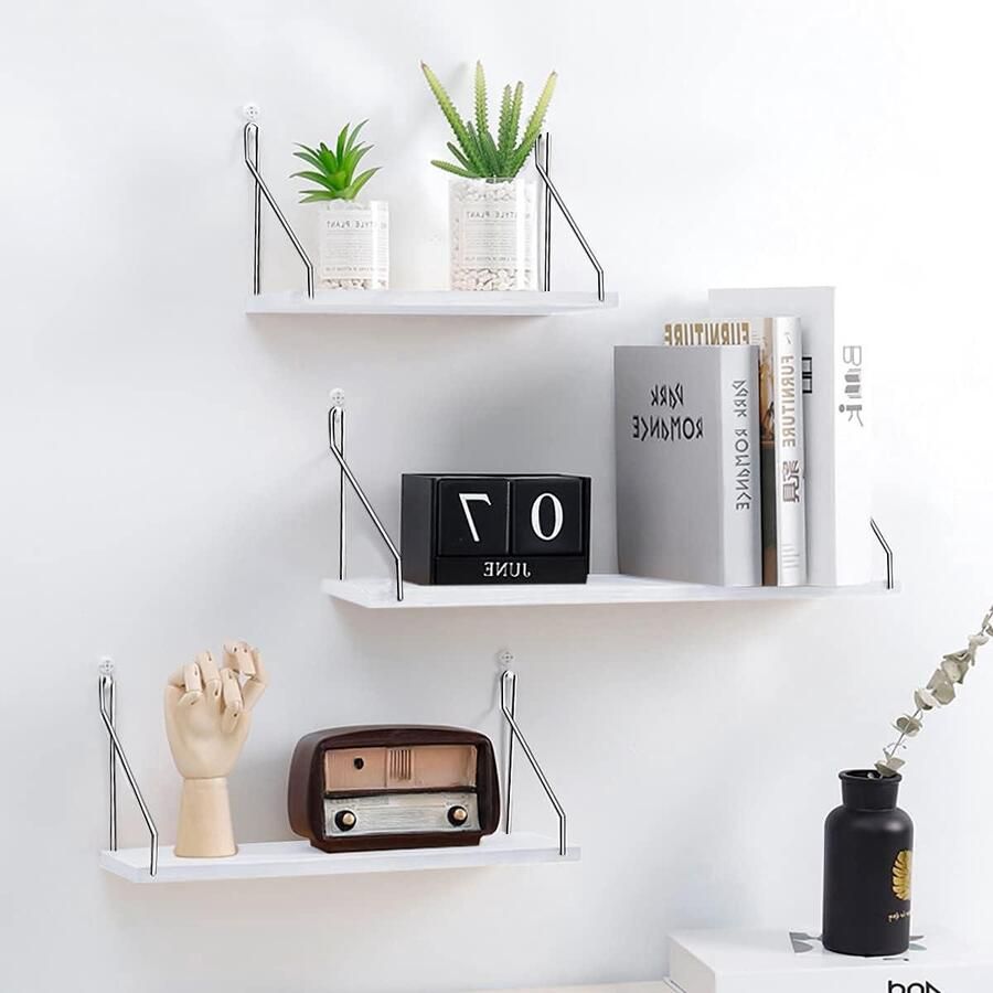 Wandplank industrieel design zwevende plank set 3 wandmontage stabiele plank presentatie woonkamer badkamer keuken vintage LWS33BX