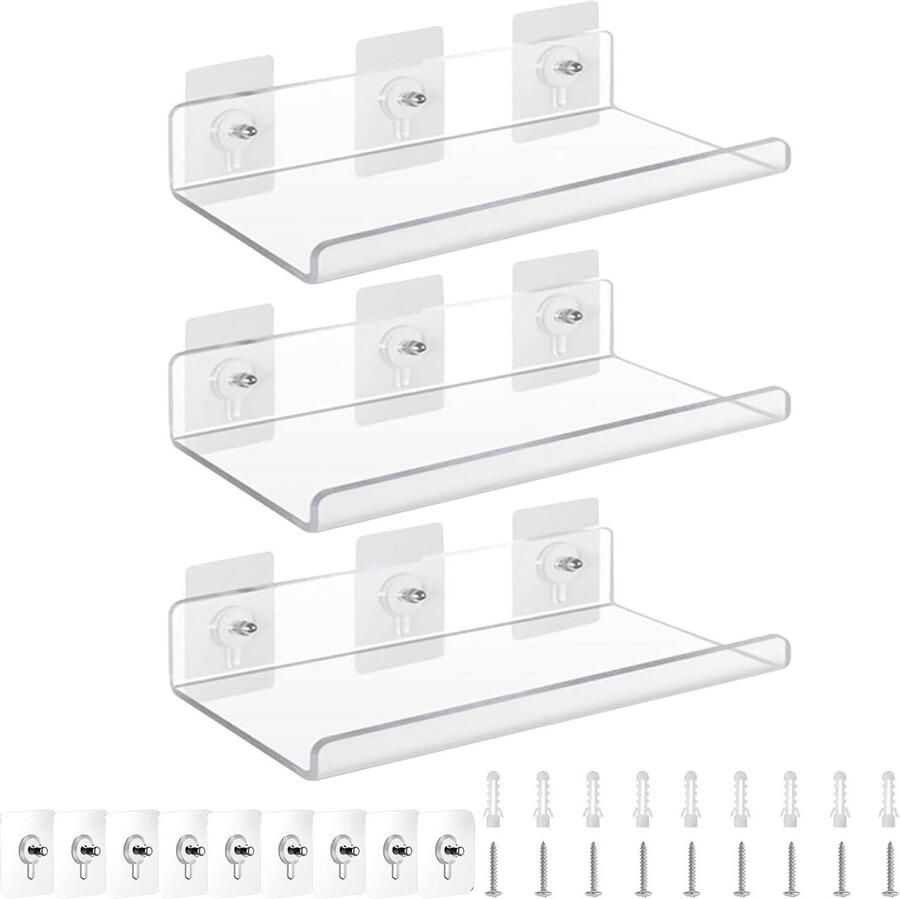 Acryl wandrekken boekenkast display planken decoratie doorzichtig zwevend rek woonkamer slaapkamer badkamer kantoor kinderkamer 30 x 10 cm Wandplanken & -rekken
