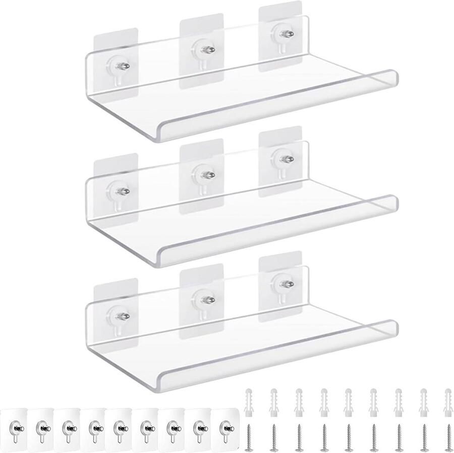 Acryl Wandrekken Doorzichtig Plankensysteem 3 Stuks 30 x 10 cm Geschikt voor Woonkamer en Slaapkamer