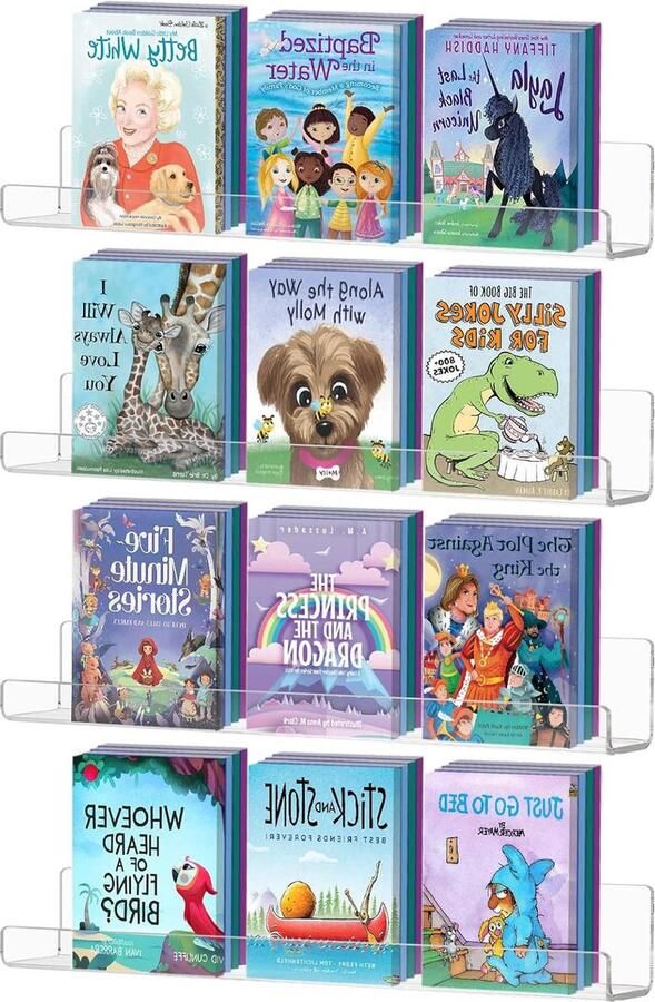 Acryl zwevende plank wandgemonteerde boekenplanken 4-pack helder acryl 34 7 x 5 8 x 7 8 cm