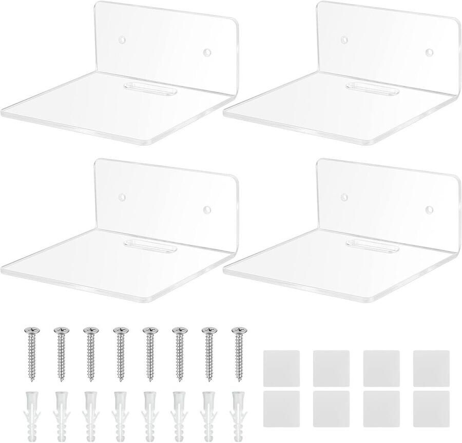Acryl zwevende wandplanken Onzichtbare boekenkast 4 stuks Transparant Eenvoudige montage