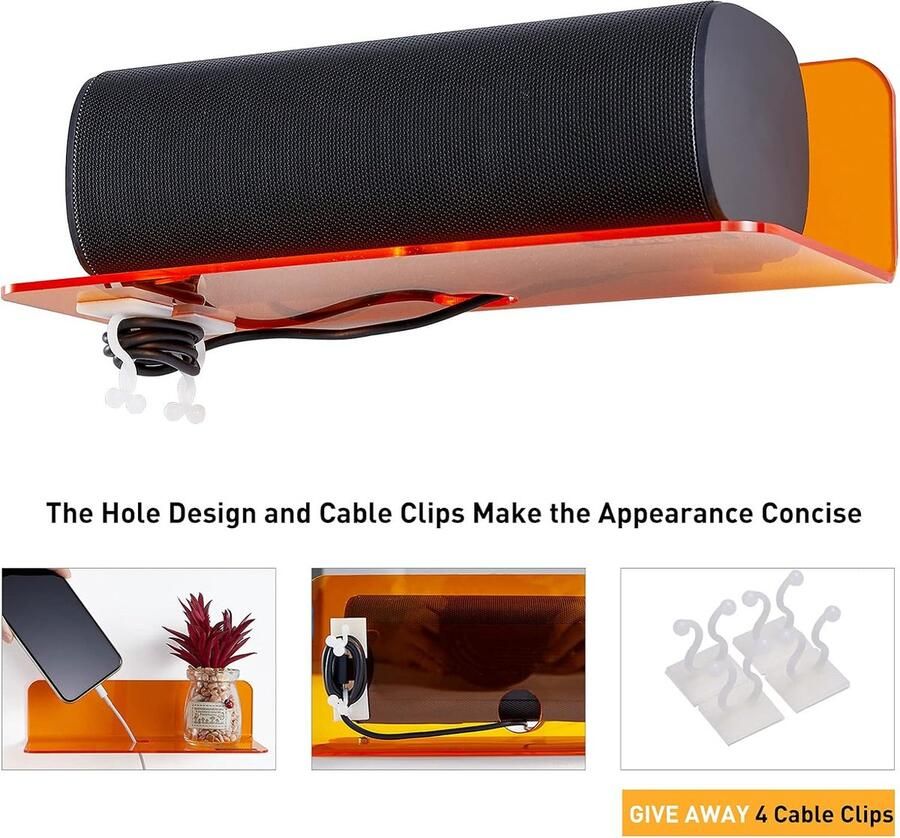 Acryl zwevende wandplanken set van 2 eenvoudig uitbreiden en personaliseren wandruimte 9 inch kleine plank voor slaapkamer badkamer keuken woonkamer kantoor speelkamer met kabelclips (oranje)