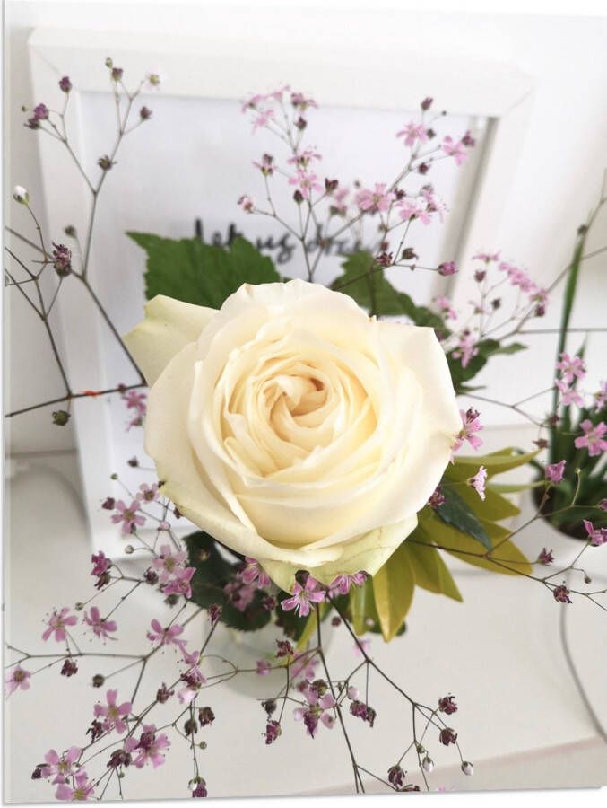 Acrylglas Bloemen Roos Bladeren Bureau Boeket Vaas 60x80 cm Foto op Acrylglas (Wanddecoratie op Acrylaat)