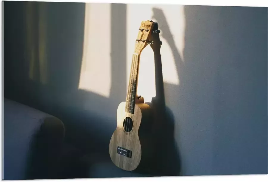 Acrylglas Houten Gitaar op Rand van Bank 105x70 cm Foto op Acrylglas (Wanddecoratie op Acrylaat)