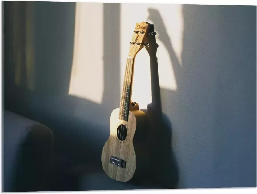 Acrylglas Houten Gitaar op Rand van Bank 80x60 cm Foto op Acrylglas (Met Ophangsysteem)