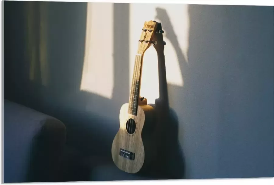 Acrylglas Houten Gitaar op Rand van Bank 90x60 cm Foto op Acrylglas (Wanddecoratie op Acrylaat)