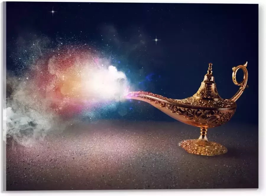 Acrylglas Magische Gouden Lamp met Kleurrijke Rook 40x30 cm Foto op Acrylglas (Wanddecoratie op Acrylaat)