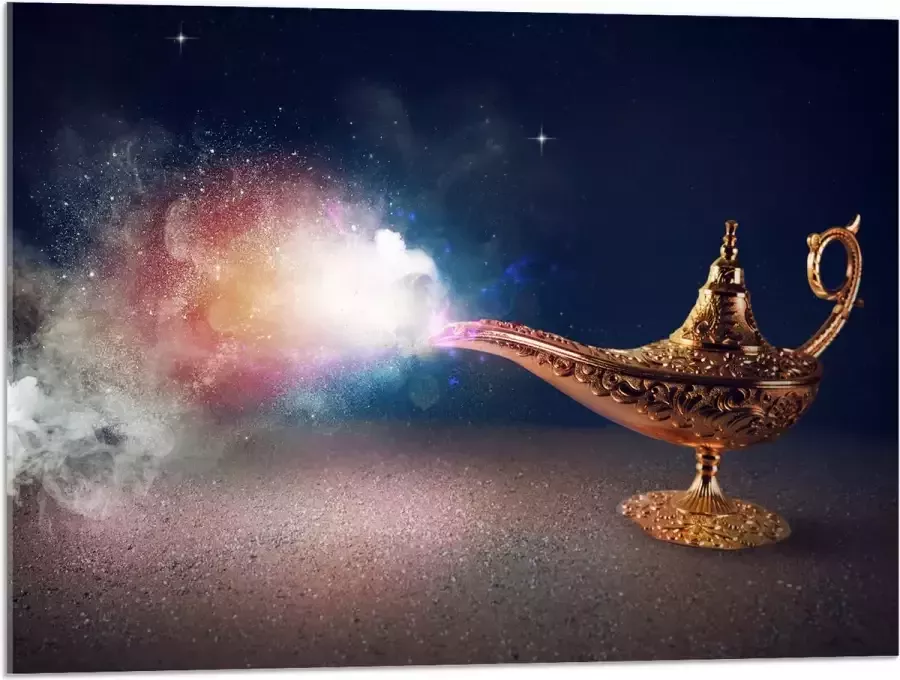 Acrylglas Magische Gouden Lamp met Kleurrijke Rook 80x60 cm Foto op Acrylglas (Met Ophangsysteem) - Foto 1