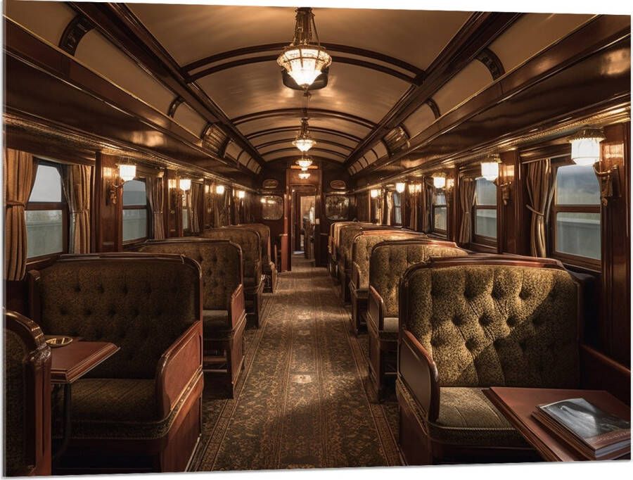 Acrylglas Trein Stoelen Hout Lampen 100x75 cm Foto op Acrylglas (Wanddecoratie op Acrylaat)
