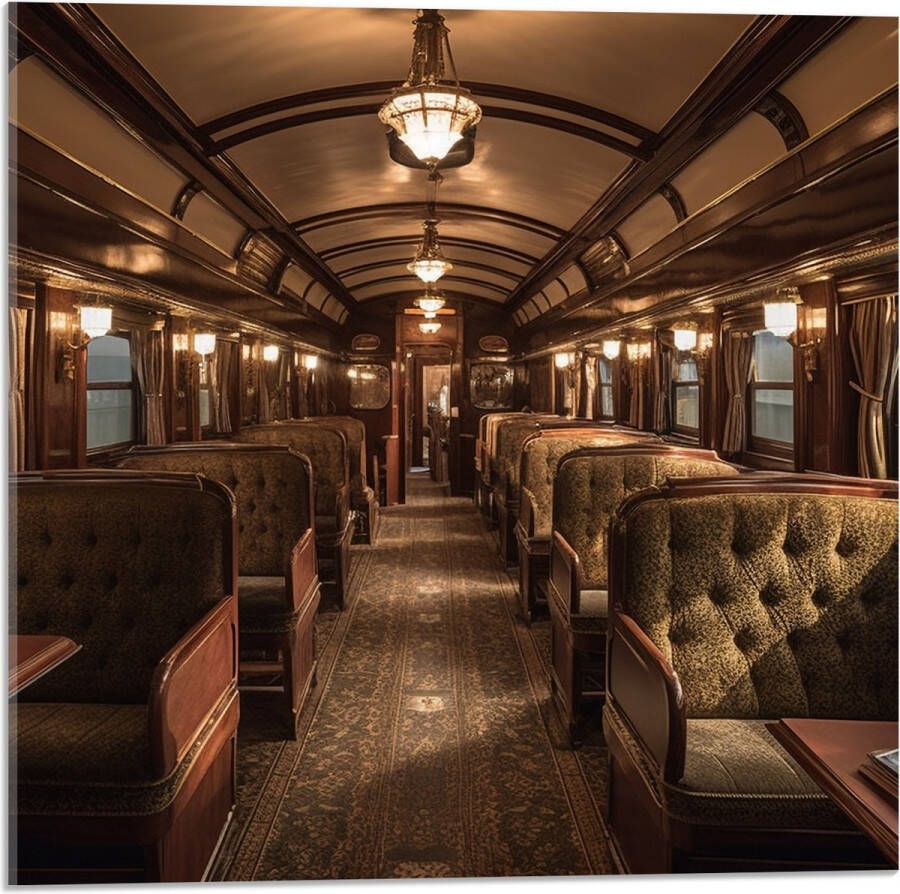 Acrylglas Trein Stoelen Hout Lampen 50x50 cm Foto op Acrylglas (Wanddecoratie op Acrylaat)