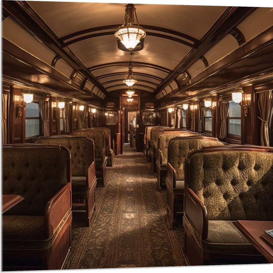 Acrylglas Trein Stoelen Hout Lampen 80x80 cm Foto op Acrylglas (Wanddecoratie op Acrylaat)