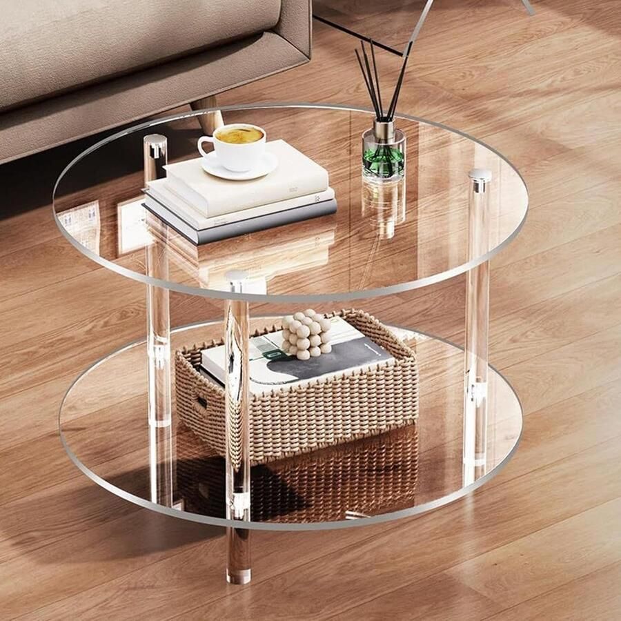 Acrylic Coffee Table Round Center Table 15.75x15.75in Modern Home Furniture Authentic Double Layer Design Aesthetic Decoration Style for Home Studio Hotel