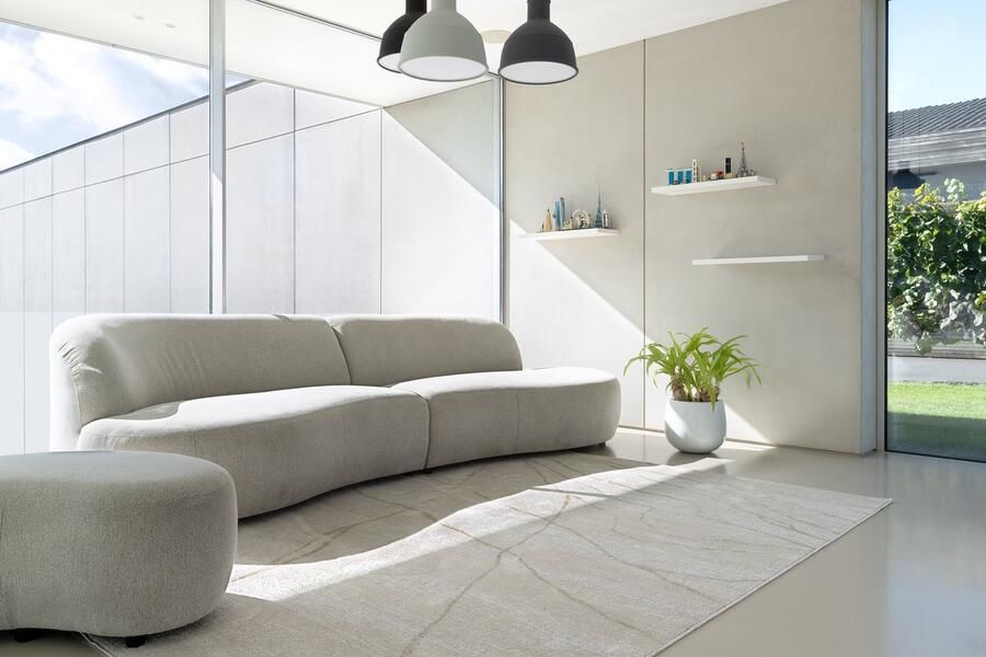 Acsento Vloerkleed 160 x 230 cm Beige Rechthoekig Polyester Eetkamer Woonkamer Slaapkamer Abstract Modern Design