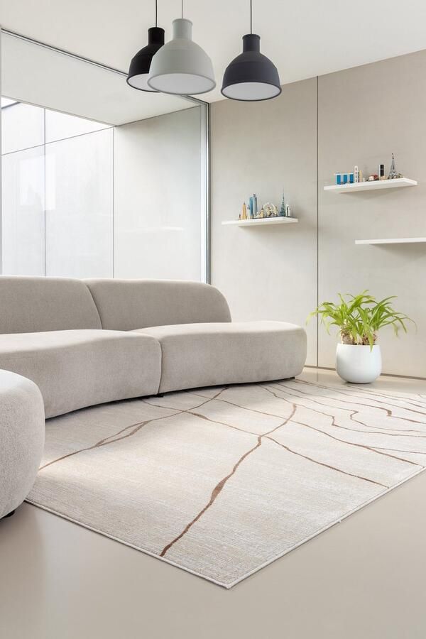 Acsento Vloerkleed 160 x 230 cm Beige Rechthoekig Polyester Eetkamer Woonkamer Slaapkamer Abstract Modern Design