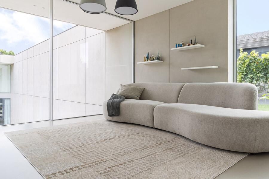 Acsento Vloerkleed 160 x 230 cm Beige Rechthoekig Polyester Eetkamer Woonkamer Slaapkamer Geometrisch Modern