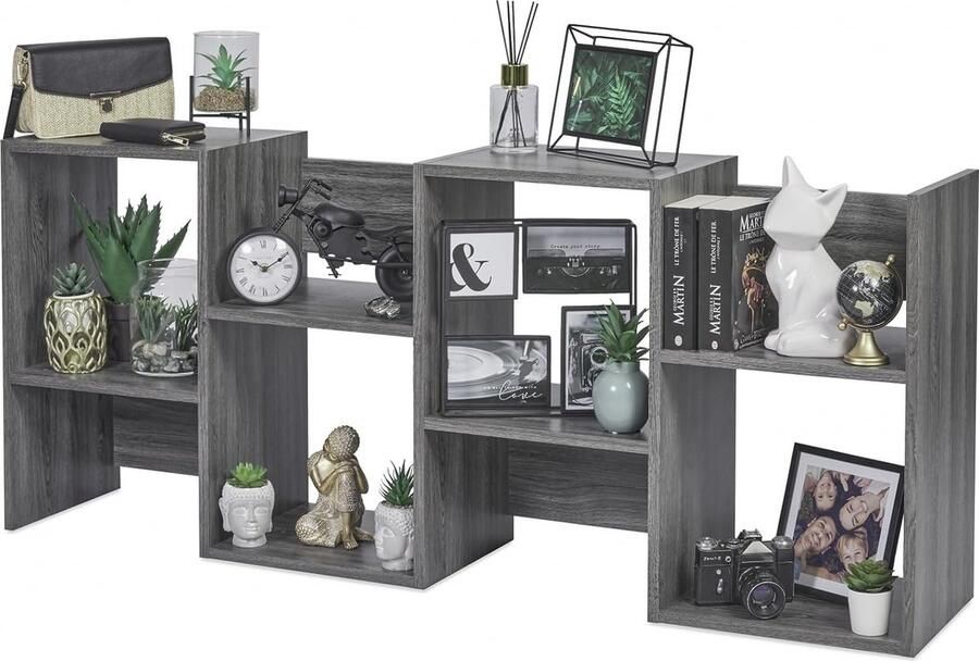 Boekenplank kunstzinnige moderne boekenkast boekenrek opbergrek planken boekenhouder organizer voor boeken 59.5 x 29 x 142 cm Grey Oak - Foto 2