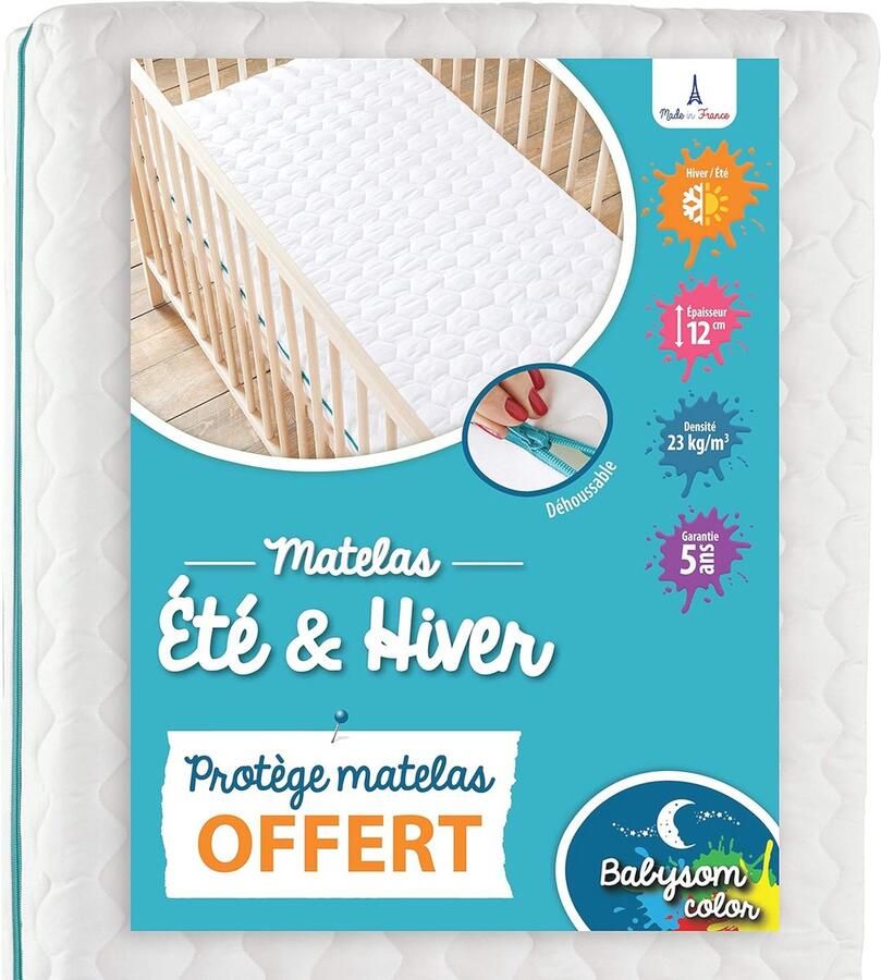 Ademend Baby Matras 70x140 cm Inclusief Waterdichte Matrasbeschermer 2-zijdige Gebruik en Afritsbare Tijk