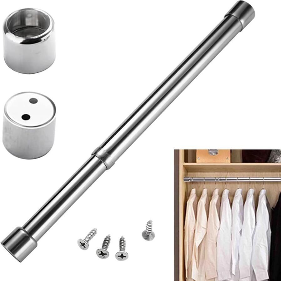 Adjustable Clothes Rail No Drilling Extendable Wardrobe Rail for Closet Pull-Out Stainless Steel 31-51 cm Wardrobe Rail Clothes Hanger Rail Metalen Kledingrek