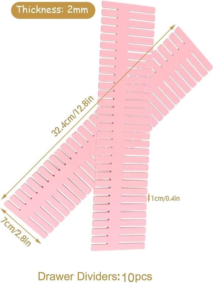Adjustable Drawer Divider 10 Pieces Insertion System for Cupboard Underwear Socks DIY Desk Organiser (Pink)