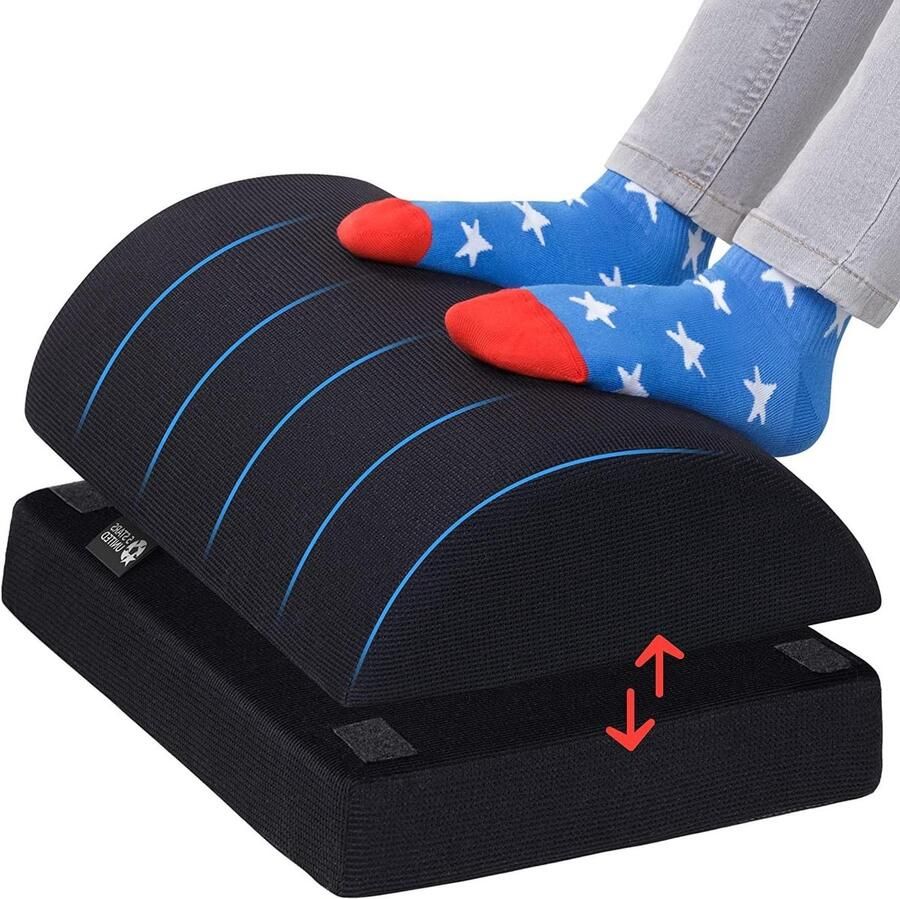 Adjustable Footrest Under Desk Ergonomic Memory Foam Cushion with Breathable Mesh Cover Non-slip Base 15cm Height Increase for Home & Office Use Black by 5 STAR UNITED