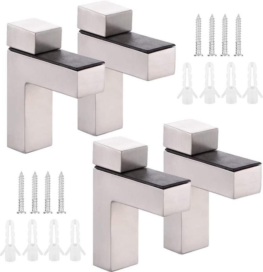 Adjustable Glass Shelf Brackets 4pcs Adjustable F Shape Wall Mounted Floating Shelf Suppot Wall Brackets Holder Suitable for Shelves 3-28mm Thickness