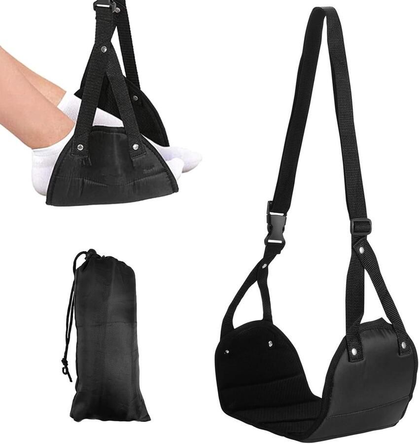 Advanced Foam Aircraft Portable Travel Foot Hammock Height Adjustable 60-90 cm for Office Airplane Car Train (Black)