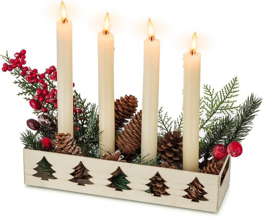 Kerst Adventskrans Kaarsenhouder Vintage 4 Kandelaars Houder Met Kerstboom Patroon Decoratieve Kaarsenhouder Shabby Chic Kandelaar Christelijke Tafel Middenstuk Seizoensgebonden Geschenk