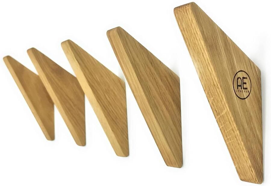 AE Günther set van 5 wandhaken hout eiken kapstokhaken vintage houten haken kapstokhaken wand hoedenhaken