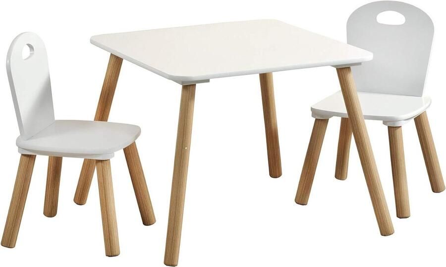 Afmetingen kindertafel en 2 stoelen Tafel 55 x 55 x 45 cm Stoel 27.5 x 27.5 x 50.5 cm Wit