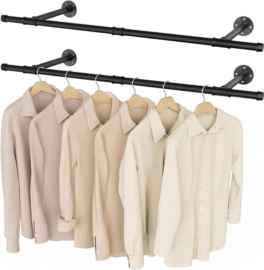 Afneembaar Kledingrek Wandhanger Industrieel Ontwerp 2 Stuks Zwart 112 cm
