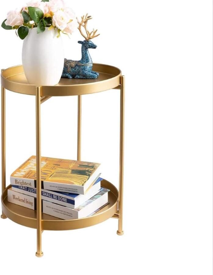 Afneembare Bijzettafel met Inklapbare Standaard en X-Vormig Frame – Smeedijzeren Tafel met Draagvermogen van 23 kg 52 cm Hoog 37 cm Diameter Antislipvoetjes