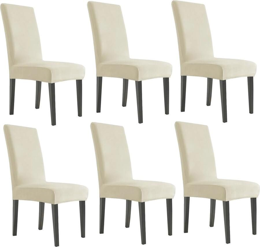 Afneembare Fluwelen Stoelovertrek 6-zits Universele Stretch Slipcovers voor Eetkamer en Woonkamer Beige