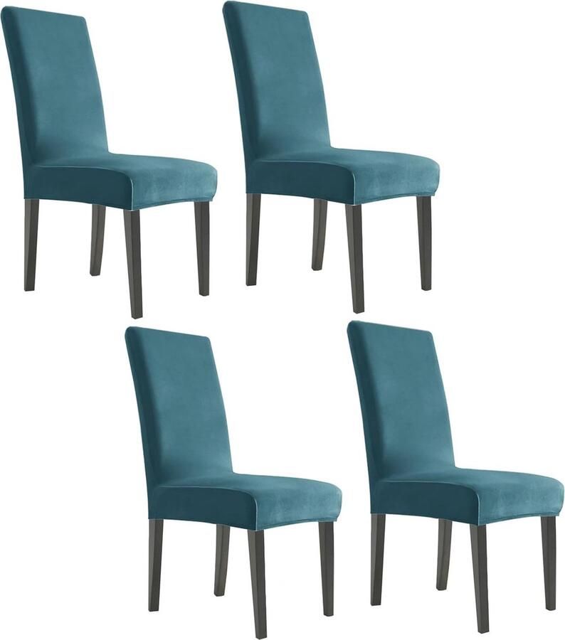 Afneembare Fluwelen Stoelovertrek voor Eetkamer en Woonkamer Universele Stretch Slipcovers Kattenbestendige Stoelhoes in Pauwblauw