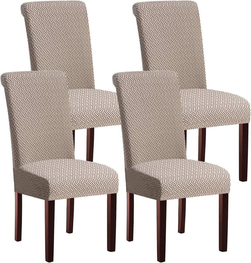 Afneembare Stretch Jacquard stoelhoezen kaki set van 4 voor eetkamerstoelen parsons stoelbeschermers. Stoelhoezen