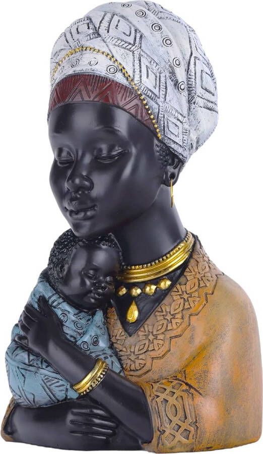 Afrikaanse kunstsculpturen standbeeld van Afrikaanse vrouw en zoon zwarte beelden standbeeld van Afrikaanse vrouw buste geschikt voor woonkamer bureau kamer boekenplank entree decoratie